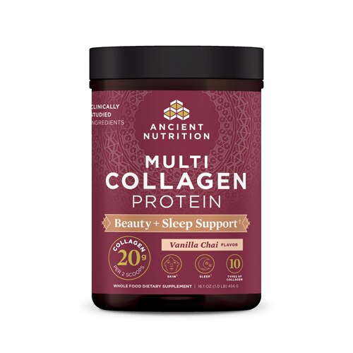 Ancient Nutrition Multi Collagen Protein Beauty plus Sleep Vanilla Chai