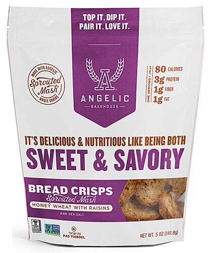 Angelic Bakehouse Bread Crisps Sprouted Mash Honey Wheat with Raisins -- 5 oz