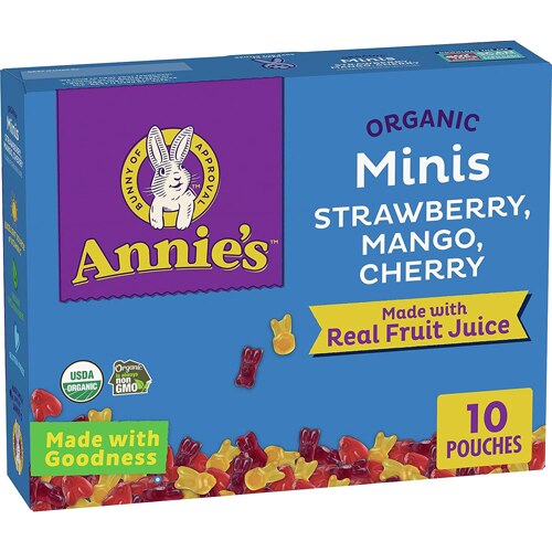 Annie's Homegrown Organic Bunny Mini Fruit Snacks Strawberry Mango & Cherry -- 10 Pouches