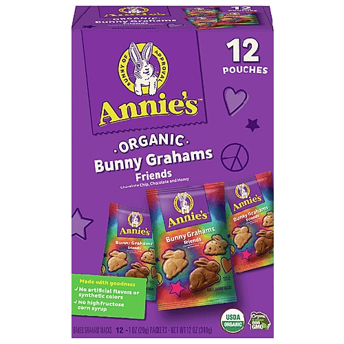Annie's Homegrown Organic Friends Bunny Grahams Chocolate Chip Chocolate & Honey -- 12 Packets