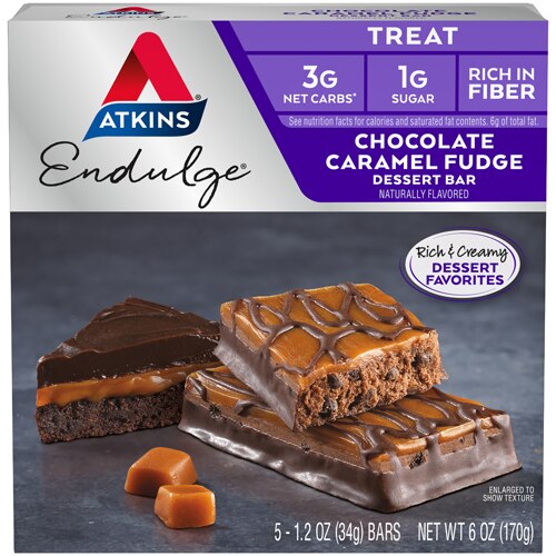 Atkins Endulge Treat Dessert Bar Chocolate Caramel Fudge -- 5 Bars