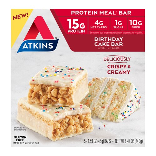 Atkins Protein Meal Bar Birthday Cake -- 5 Bars