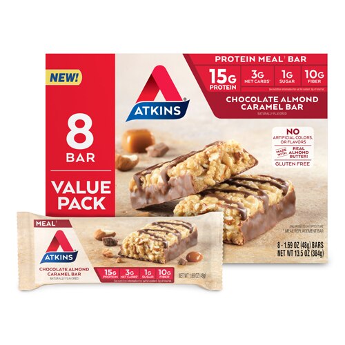 Atkins Protein Meal Bar Value Pack Chocolate Almond Caramel -- 8 Bars