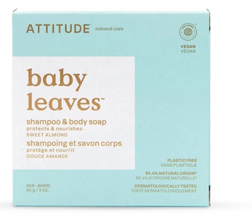 Attitude Baby Leaves Shampoo & Body Soap Bar Sweet Almond