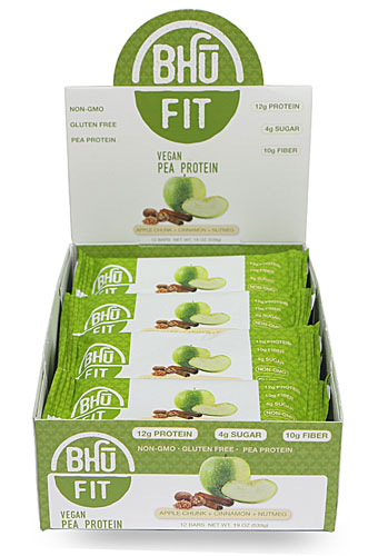 BHU Fit Vegan Organic Pea Protein Bar Apple Chunk Cinnamon Nutmeg -- 12 Bars