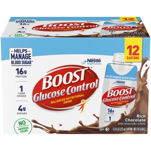 BOOST Glucose Control Balanced Nutritional Drink Rich Chocolate -- 8 fl oz Each / Pack of 12