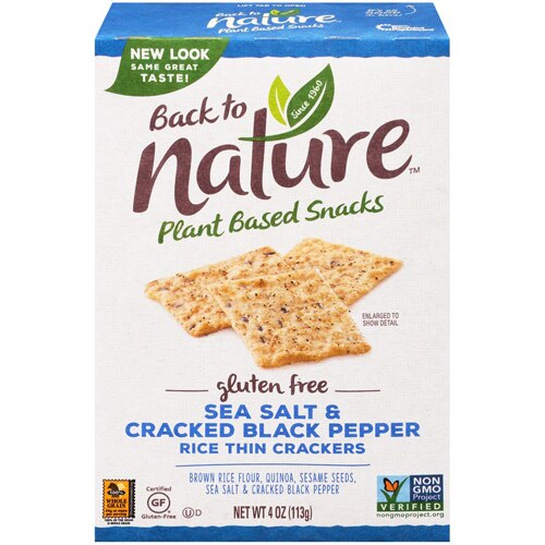 Back To Nature Gluten Free Thin Rice Crackers Sea Salt & Cracked Black Pepper -- 4 oz
