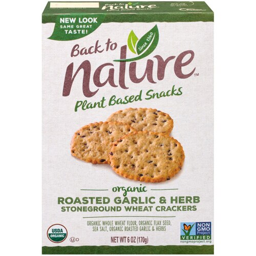 Back To Nature Organic Stoneground Wheat Crackers Roasted Garlic & Herb -- 6 oz