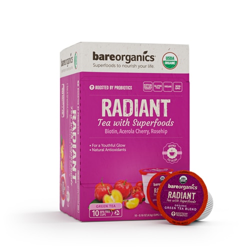 BareOrganics Beauty Tea with Superfoods Single Serve Cups Green Tea -- 12 Cups