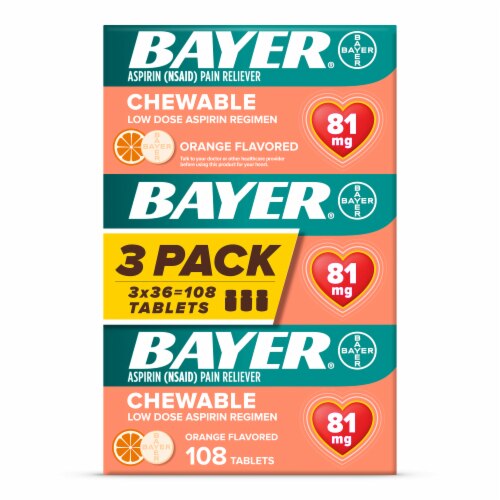 Bayer Chewable Low Dose Aspirin Value Pack Orange -- 81 mg - 108 Tablets