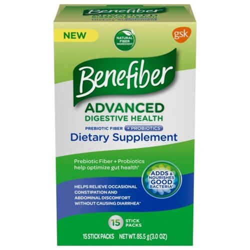 Benefiber Advanced Digestive Health Prebiotic Fiber + Probiotics -- 15 Stick Packs