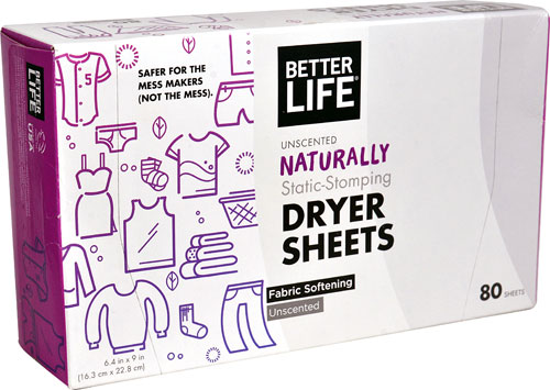Better Life Naturally Static-Stomping Dryer Sheets Unscented -- 80 Sheets