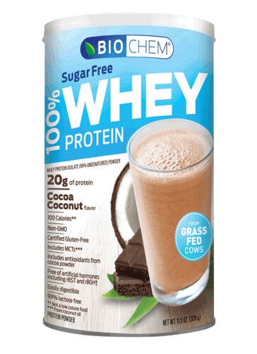 Biochem Sports 100% Whey Protein Powder Sugar Free Cocoa Coconut -- 11.5 oz