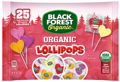 Black Forest Organic Lollipops Valentine Heart Lollipops Assorted -- 25 Pops