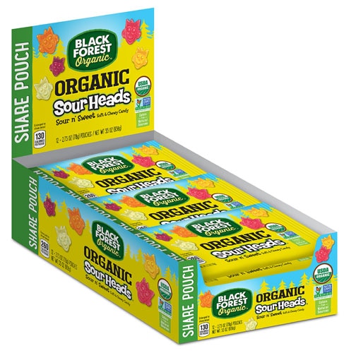 Black Forest Organic Sour Heads Candy Gluten Free Assorted -- 12 Pouches