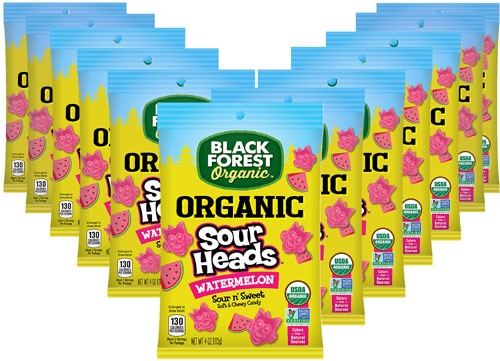 Black Forest Organic Sour Heads Candy Gluten Free Watermelon -- 12 Bags