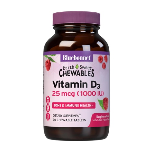Bluebonnet Nutrition Earth Sweet Chewables Vitamin D3 Natural Raspberry