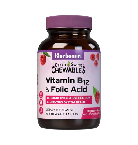 Bluebonnet Nutrition EarthSweet® Chewables Vitamin B12 & Folic Acid Natural Raspberry