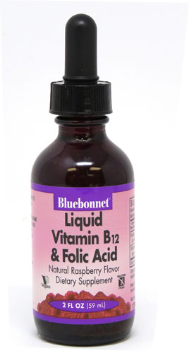 Bluebonnet Nutrition Liquid Vitamin B12 & Folic Acid Natural Raspberry -- 2 fl oz