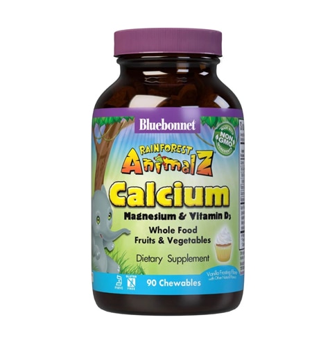 Bluebonnet Nutrition Super Earth Rainforest Animalz Calcium Magnesium & Vitamin D3 Natural Vanilla Frosting