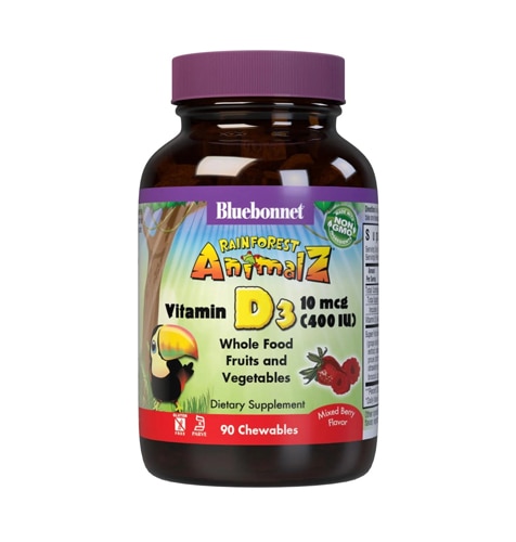 Bluebonnet Nutrition Super Earth Rainforest Animalz Vitamin D3 Mixed Berry