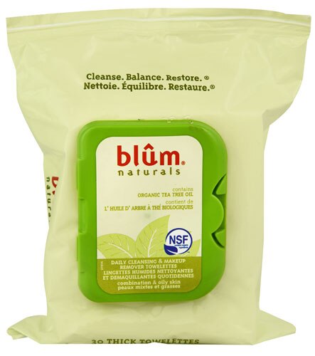 Blum Naturals Daily Cleansing &amp; Makeup Remover Towelettes with Tea Tree Oil -- 30 Towelettes