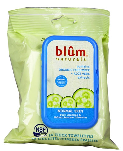 Blum Naturals Daily Cleansing and Makeup Remover Towelettes for Normal Skin -- 30 Towelettes