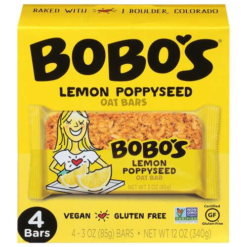 Bobo's Non-GMO Oat Bars Lemon Poppyseed -- 4 Bars