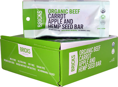 Bricks Organic Beef Jerky Bar Carrot Apple and Hemp Seed -- 12 Bars