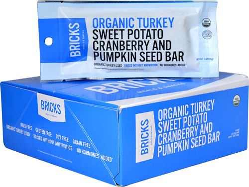 Bricks Organic Turkey Jerky Bar Sweet Potato Cranberry and Pumkin Seed -- 12 Bars