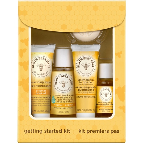 Burt's Bees Baby Getting Started Gift Set 5 Trial Skin Care Products- Lotion Shampoo & Wash Daily Cream-to-Powder, Baby Oil & Soap 5 Kit -