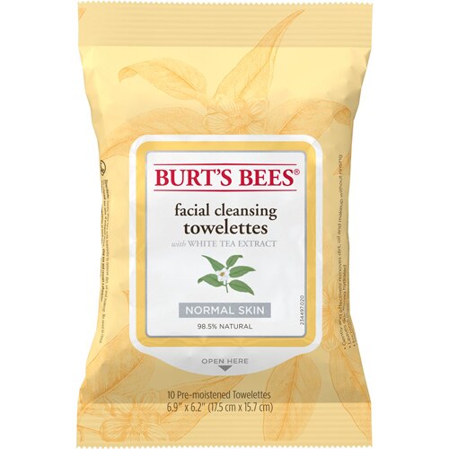 Burt's Bees Facial Cleansing Towelettes for Normal Skin with White Tea Extract -- 10 Towelettes