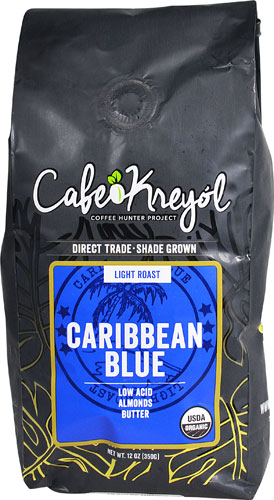 Cafe Kreyol Organic Haitian Blue Coffee Whole Bean Light Roast Caribbean Blue -- 12 oz