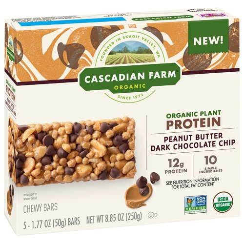 Cascadian Farm Organic Organic Plant Protein Chewy Bars Peanut Butter Chocolate Chip -- 5 Bars