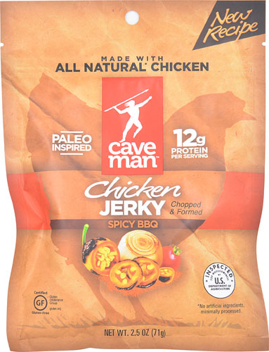 Caveman Foods Chicken Jerky Paleo Gluten Free Spicy BBQ -- 2.5 oz