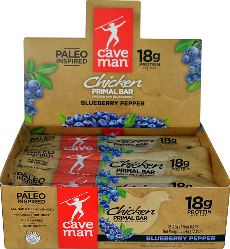 Caveman Foods Paleo Inspired Chicken Primal Bar Blueberry Pepper -- 12 Bars