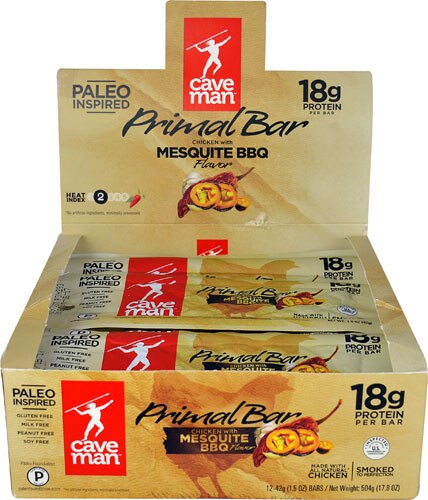 Caveman Foods Paleo Inspired Chicken Primal Bar Mesquite BBQ -- 12 Bars