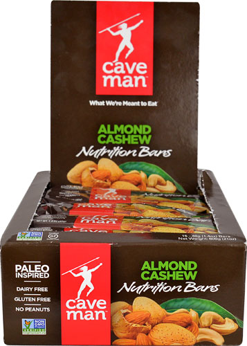 Caveman Foods Paleo Inspired Nutrition Bars Gluten Free Almond Cashew -- 15 Bars