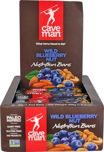 Caveman Foods Paleo Inspired Nutrition Bars Gluten Free Wild Blueberry Nut -- 15 Bars