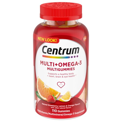 Centrum Multi Plus Omega-3 MultiGummies Natural Strawberry Lemon & Orange
