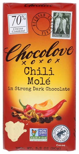 Chocolove Non-GMO Chili Mole in Strong Dark Chocolate 70% -- 3.2 oz