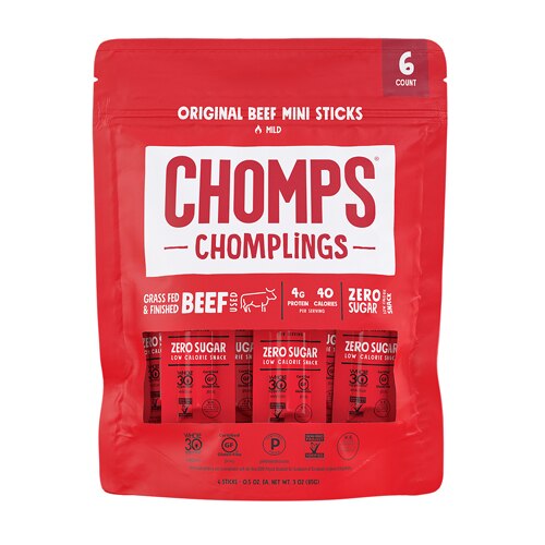 Chomps Paleo Sugar Free Chomplings Mini Beef Sticks Original -- 6 Sticks