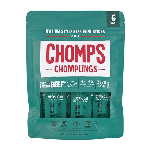 Chomps Paleo Sugar Free Chomplings Mini Beef Sticks Italian Style -- 6 Sticks