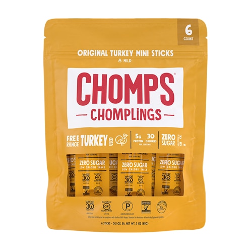 Chomps Paleo Sugar Free Chomplings Mini Turkey Sticks Original -- 6 Sticks