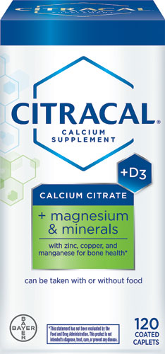 Citracal Calcium Citrate + Magnesium &amp; Minerals Calcium Supplement + D3 -- 120 Caplets