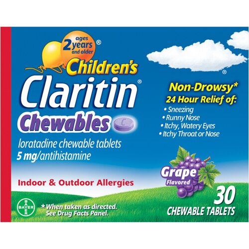 Claritin Children's 24 Hour Allergy Chewables Ages 2 Years and Older Grape -- 30 Chewable Tablets