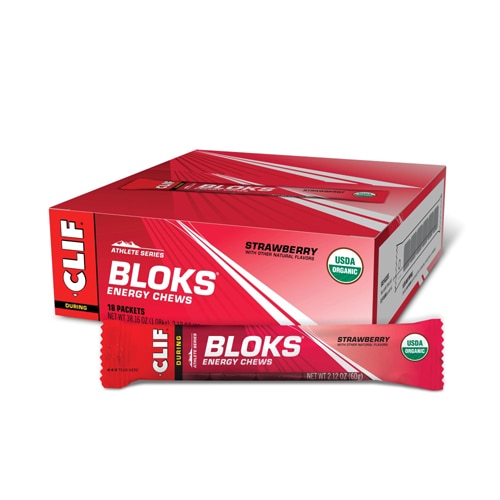 Clif Bar Organic BLOKS Energy Chews Strawberry -- 18 Packets