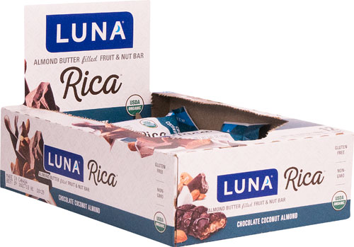Clif Organic Luna Rica Cashew Butter Filled Fruit &amp; Nut Bar Chocolate Coconut Almond -- 12 Bars