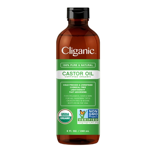 Cliganic USDA Organic Castor Oil 100% Pure (8oz with Eyelash Kit) for Eyelashes