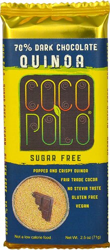 Coco Polo Dark Chocolate Bar 70% Cocoa Sugar Free Quinoa -- 2.5 oz